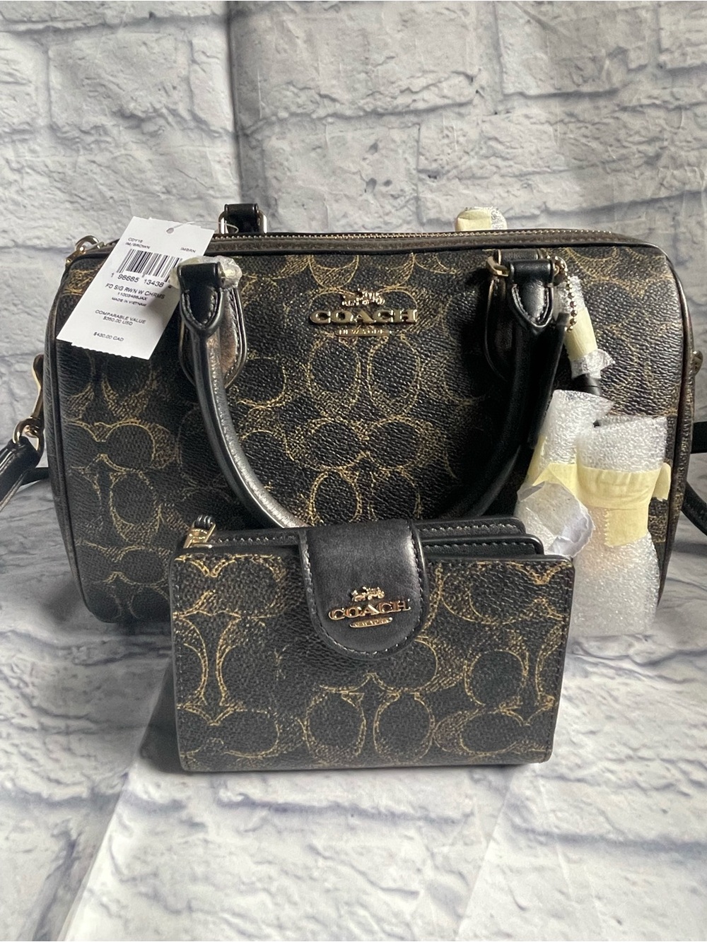 NWT Coach Rowan Satchel & Corner Zip Wallet Loved Signature Canvas